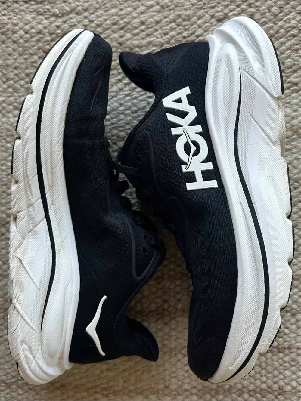 Hoka Black and White Women's Clifton 10 WIDE Running Sneakers